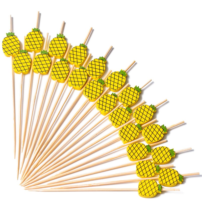 PuTwo Cocktail Picks Handmade Bamboo Toothpicks 100pcs 4.7" in Yellow Pineapples - Image 1